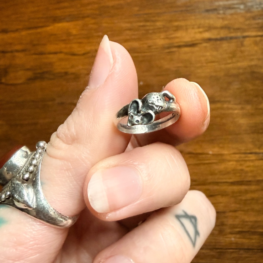 Tiny Sterling Mouse Ring - image 2